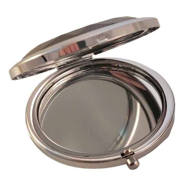 Compact Silver Gray Faceted Crystal Travel Mirror - New! - Picture 3 of 5